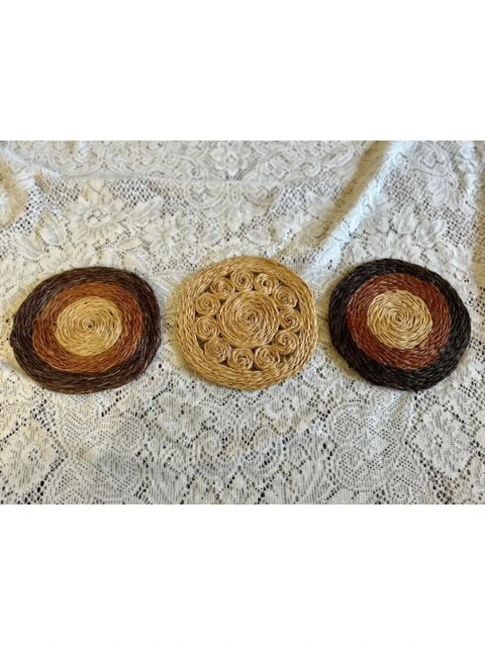 Set of 3 Handmade Natural Woven Fiber Coasters